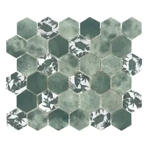 Sunwings Hexagon Recycled Glass Mosaic Tile | Stock In US | Grey Cement Mosaics Wall And Floor Tile