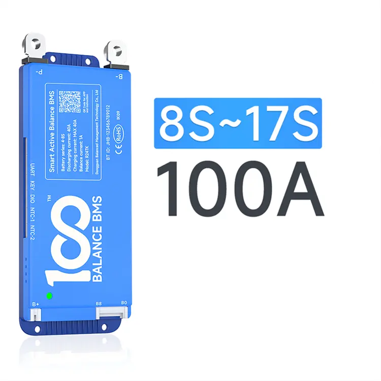 Smart BMS 8S~17S 100A 1A active balance BMS Lifepo4 Li-ion LTO Battery Protect Board with SOC display 4.3in screen