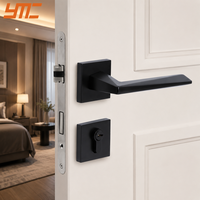 Ensemble de poignées de porte modernes en aluminium et bois, finition noir mat, avec levier silencieux, pour entrepreneurs, hôtels et appartements