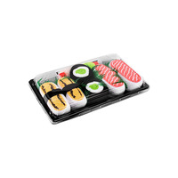Maßgefertigte Hochwertige Takeout Fast-Food Boot-Party Abgedeckte Gefrorene Fisch-Sandwich-Schalen 'Rechteckige Schwarze Sushi-Box mit Fächern'