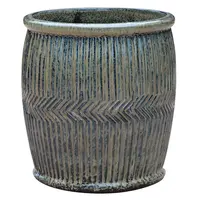 Hochwertiger Keramik topf mit reaktiver Glasur, runder Blumentopf mit Bambus trommel