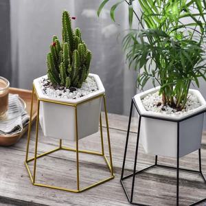 <span class=keywords><strong>Pot</strong></span> de fleurs suspendu OEM avec support en fer, décoratif pour la maison, en forme de polygone, pour fleurs blanches - Product Image 1