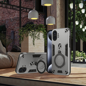 เคสโทรศัพท์แบบวงแหวนแม่เหล็ก Armor Design สำหรับ iPhone วัสดุ TPU PC ป้องกันพร้อมที่จับ ดีไซน์เคลือบเงา - Product Image 3
