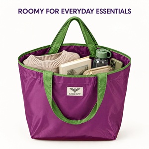 Eagle Gfit Reusable Foldable Tote <b>Bag</b> Medium <b>Large</b> Purple Green Casual Daily Use Polyester Lightweight Shopping <b>Bag</b> - Product Image 2
