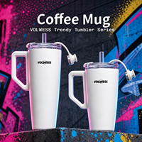 Mug de voyage isotherme en acier inoxydable de 38 oz avec isolation thermique de 12 à 24 heures, anti-fuite, paille rabattable, poignée et manchon en silicone