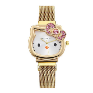 Orologio Kitty per ragazze orologio al quarzo con diamante fiocco magnete carino cartone animato ragazza studente per bambini orologio fibbia tipo di fibbia - Product Image 5