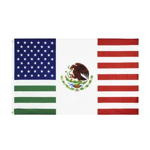 Wholesale 100% Polyester 3x5ft Stock US MX Friendship USA Mexico Combination Mexican American Flag