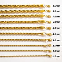 Custom 316L Stainless Steel Rope Chain Necklaces Wholesale PVD 18K Gold Plated Waterproof Non-tarnish Men Women Gift