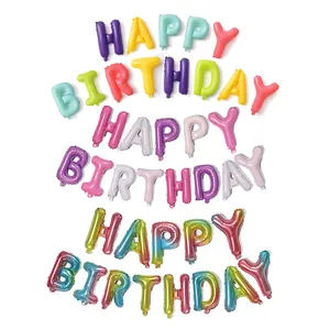 Gran oferta globos con letras decoraciones para fiestas papel de aluminio colorido Feliz cumpleaños juego de globos de 16 pulgadas para niños adultos