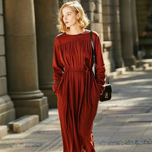 Vestido largo de algodón mercerizado de diseñador francés carolingio personalizado, vestidos informales de nicho de la industria pesada versión europea - Product Image 1