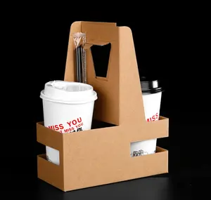 Descartável Um Copo Embalagem Kraft Papel Portátil Takeaway Cup Holder Café Leite Chá Embalagem Cup Holder Prateleira