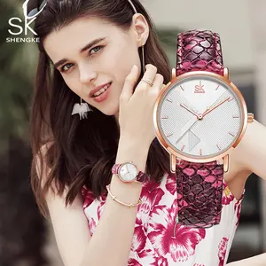 SK K0144L Red Snakeskin Leather Watch Luxury Lady Wrist Watch multicolor Alloy Waterproof Quartz Watch