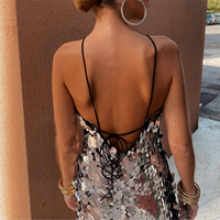 Nouvelle Robe de Soirée Évasée à Paillettes Scintillantes et Col Halter en V Dos Nu pour Femme, Modèle 2026 – Idéale pour l'Été, la Plage et les Fêtes