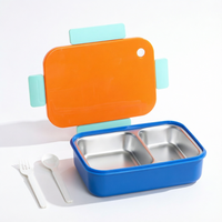 Boîte à bento colorée en acier inoxydable pour enfants, étanche, avec 2 compartiments, portable, avec cuillère et fourchette pour les écoliers