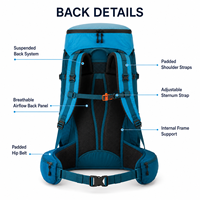 Sac à dos de randonnée grande capacité 65L, résistant à l'eau, respirant, pour le camping et la randonnée en plein air
