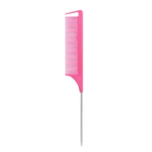 Hot Customized Private Label Pink Hair Tinting Parting Comb Salon Styling Metal Pin Rat Tail Carbon Comb For Women