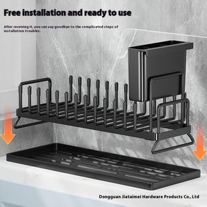 Estante para platos de Metal pequeño para <span class=keywords><strong>Amazon</strong></span>, estante de pie de doble nivel ajustable, estante para ollas, almacenamiento integrado, escurridor doméstico, cajón - Product Image 2