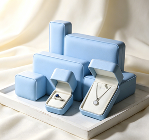 Juego de Cajas para Joyería de Alta Gama, Envueltas en Tela de Cuero Sintético Azul Claro, con Cierre Magnético, Diseño Cuadrado y Rectangular, para Regalo - Product Image 3