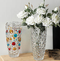 Vase en verre cylindrique de luxe minimaliste pour la décoration intérieure, motif fleur trompette taillée en diamant, avec pois colorés, idéal pour les mariages