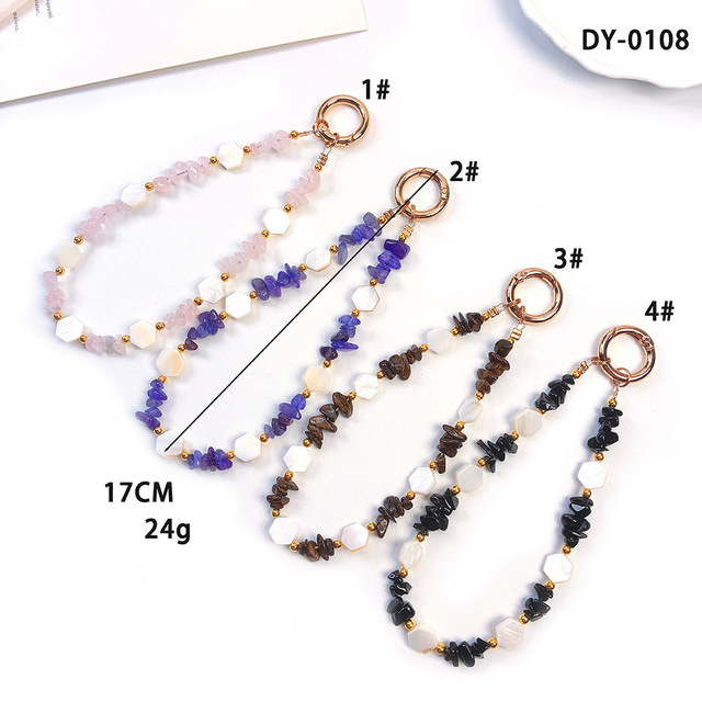 (New Arrival) Natural Pearl Gradient-Colored Crushed Stone Flower Handmade Beaded Phone Charm Mori-Style Fresh Delicate Phone