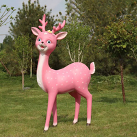 Patung Keluarga Rusa Pink Lucu dari Fiberglass untuk Dekorasi Taman Resort dan Komunitas