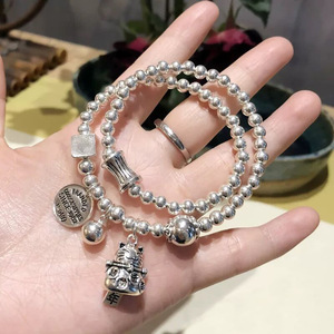 สร้อยข้อมือเงินแท้ S925 สไตล์เกาหลี ลายแมวนำโชค ประดับลูกปัดหลากหลายเม็ด ของขวัญแฟชั่นสำหรับผู้หญิง - Product Image 2