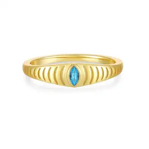 New Designed 18K Gold Plated Blue Topaz Cubic Zircon 925 Sterling Silver Eys Shape Rings for Women