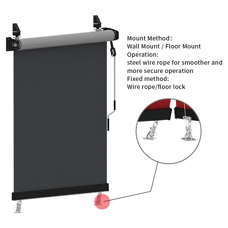 Hoge Kwaliteit Groot Formaat Balkon Scherm Jaloezieën Handmatige Opening Buiten Zip Tinten Voor Patio Balkon