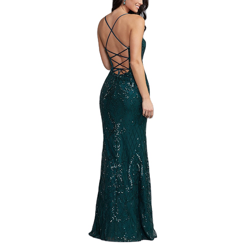 Robe de soirée élégante à la mode pour filles Robes longues de bal à paillettes Logo personnalisé Sans manches pour femmes OEM Service tissé pour adultes