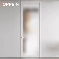 Porte intérieure moderne OPPEIN en verre dépoli avec cadre en aluminium fin, porte de confidentialité pour hôtel, appartement, projet commercial, entrepreneur