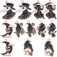 Breloques Gothiques : Corbeau, Lune Noire, Crâne, Rose, Halloween – Breloques Émaillées Animaux et Oiseaux pour la Fabrication de Bijoux