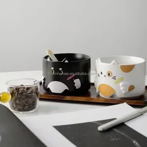 Conjunto de canecas empilháveis para gatos, canecas de café de cerâmica para amantes de gatos, desenhos engraçados de gatos, presentes perfeitos para festas