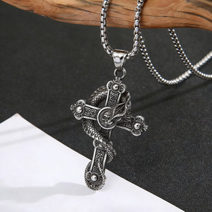 yunnique Dragon <b>Cross</b> Pendant Necklace Tibetan Silver Men's Fashion Sweater <b>Chain</b> Geometric Design Gift Jewelry - Product Image 4