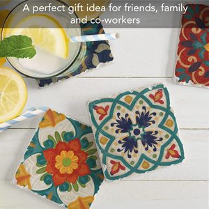 Posavasos Cuadrados de Cerámica Estilo Vintage Personalizados, 103 mm de Diámetro, Color CMYK, Base de Corcho Absorbente Ecológica, Tapetes para Bebidas - Product Image 5