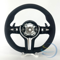 Volant sport en fibre de carbone avec poignées latérales en daim de style rond Série F pour BMW F30 340i F10 535i F32 F20 F36 F22 M4 F82