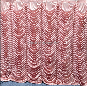 Cortina de Techo para Boda de Tela de Seda Helada Rosa con Volantes Ondulados, Tamaño Personalizado, Decoración de Techo, Cortinas de Satén, Tela de Dientes de Tiburón - Product Image 2