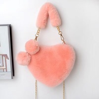 Tas Selempang Wanita Rantai Bahan PU Polyester Model Korea Terbaru Musim Dingin 2026, Desain Hati Bulu Halus, Manis, Serbaguna, dan Modis