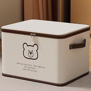 Clothing Organizer <b>Storage</b> Box Off-White Bear Pattern With Lock Rectangle Large Capacity Wardrobe <b>Clothes</b> <b>Storage</b> - Product Image 1
