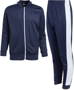Survêtement bleu marine pour homme, veste zippée avec poches latérales et pantalon assorti, couleur unie, style sportif, coupe classique - Product Image 1