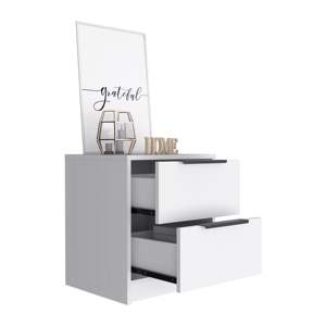 DB Modern <b>White</b> Finish Solid Wood Nightstand/Cabinet with Two <b>Drawers</b> and Metal Handle for <b>Bedroom</b> or Apartment Use - Product Image 2