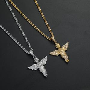 pendant, hip hop jewelry, copper zircon street rap, winged pendant <b>chain</b>. - Product Image 1