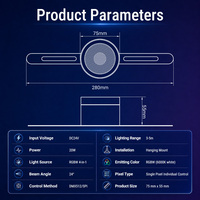 Foco LED DMX512 RGBW de 20W con Control de Píxeles Individual, DC24V, Montaje Colgante para Espectáculos y Entretenimiento