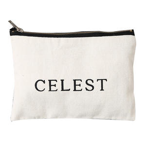 Trousse à crayons en toile pour enfants / Trousse à crayons en coton noir avec fermeture éclair, logo personnalisé imprimé, mignonne, kawaii, pour filles - Product Image 2