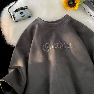 Camiseta holgada bordada de algodón 100% Premium con logotipo personalizado, camiseta de manga corta extragrande de estilo callejero para ambos sexos - Product Image 4