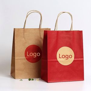 Logo Printed Brown Paper <b>Bags</b> Wholesale Retailed Fast Food Packaging <b>Bag</b> Recycled Paper <b>Bag</b> with Handle - Product Image 1