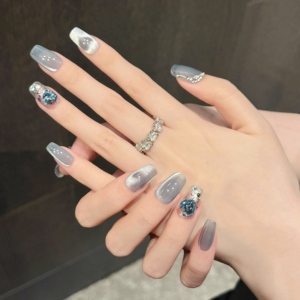 Diseño # 2871 # 2873 # 2875 <span class=keywords><strong>Uñas</strong></span> Postizas de Lujo con Purpurina Ojo de Gato <span class=keywords><strong>Azul</strong></span>, 10 Piezas, Hechas a Mano con Pedrería, Venta al por Mayor - Product Image 3