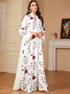 Eid speciale Abaya musulmano lungo abbigliamento islamico modesto stampato a fiori per le occasioni Festive di Dubai sauditi - Product Image 4