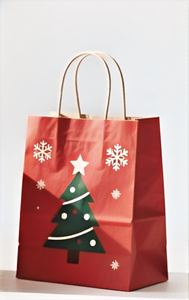 Bolsa de Papel Kraft Portátil con Asa Larga, Bolsa de Regalo Navideña, Bolsa de Color Rojo - Product Image 6