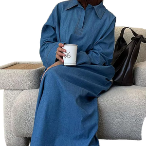 Nuovo Design Willson Abito Abaya Modesto in Denim Abito Lungo Blu da <span class=keywords><strong>Donna</strong></span> Musulmana Personalizzato in Cotone Design <span class=keywords><strong>Oversize</strong></span> - Product Image 1