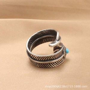 Feather <b>Ring</b> Stainless Steel Men's Casual Jewelry Ruby Stone Design - Product Image 4